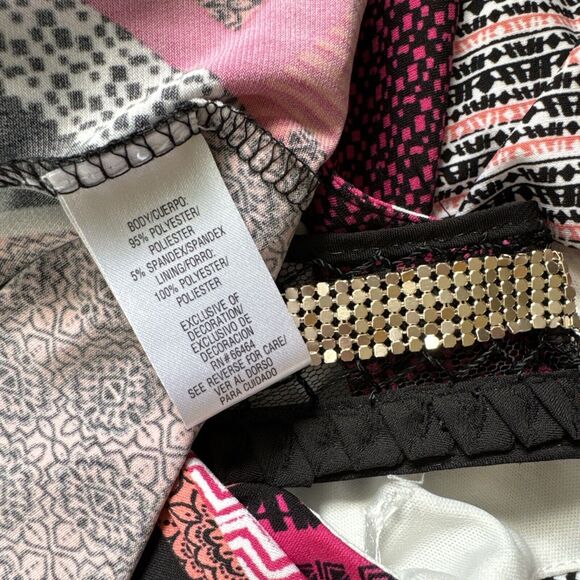 Women’s Liquid Knit Dress Embellished Multicolor Long Sleeveless Geometric Sz L - Picture 16 of 16